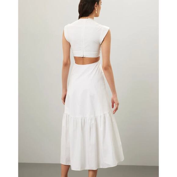 A.L.C. White Plunging Fit Flare Midi Dress SIZE 4 Cut Out Waist Designer $285 - Picture 6 of 12